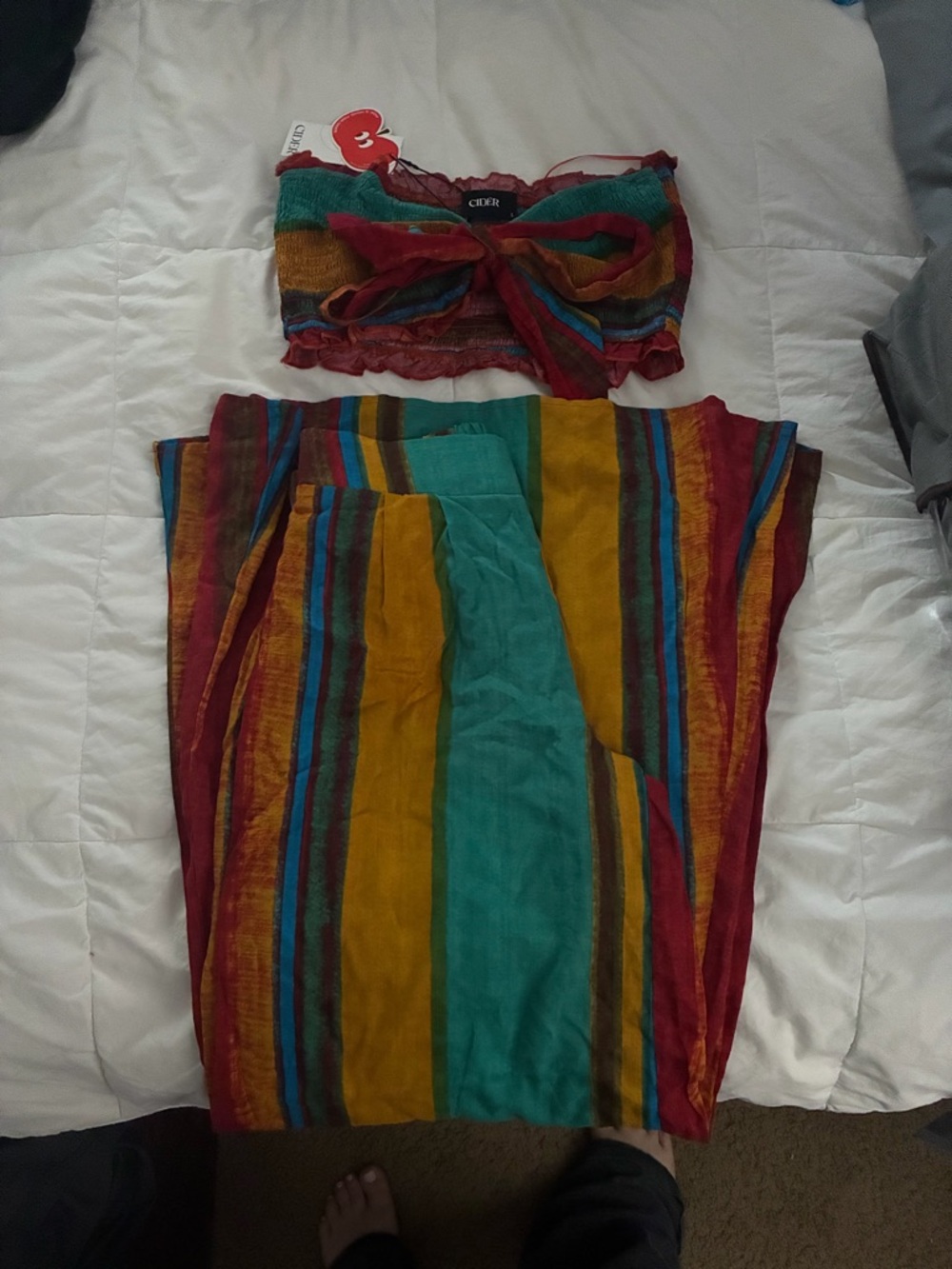 Cider Multicolor Wide Leg Pants - Teal, Mustard & Red Stripes